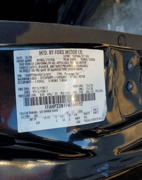 2009 Ford Focus Ses из США, поврежденный, VIN 1FAHP33N49W164892